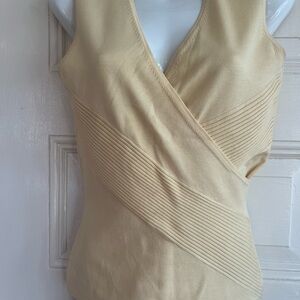 CACHE Pastel Yellow Sweater Surplice Tank Top Sz M NWOT